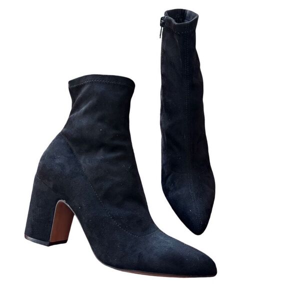 STEVEN New York Chunky Heel Black Suede Leather Sock Bootie  STEVEN New York Chunky Heel Black Suede Leather Sock Bootie Zip Women’s Size 8M